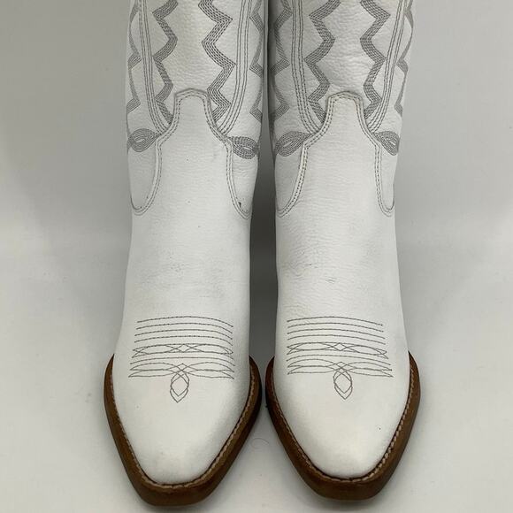 Dingo Size 8M White High Cotton Leather Western Boots Block Heel Snip Toe M24-11 - Picture 9 of 16